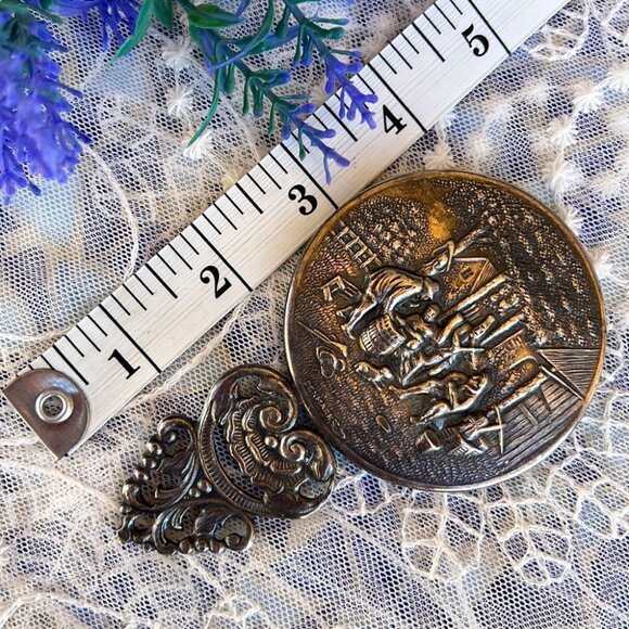 Vintage Hans Jensen Denmark Silver-plate Pocket/Purse Mirror Country Music Scene - Picture 8 of 9